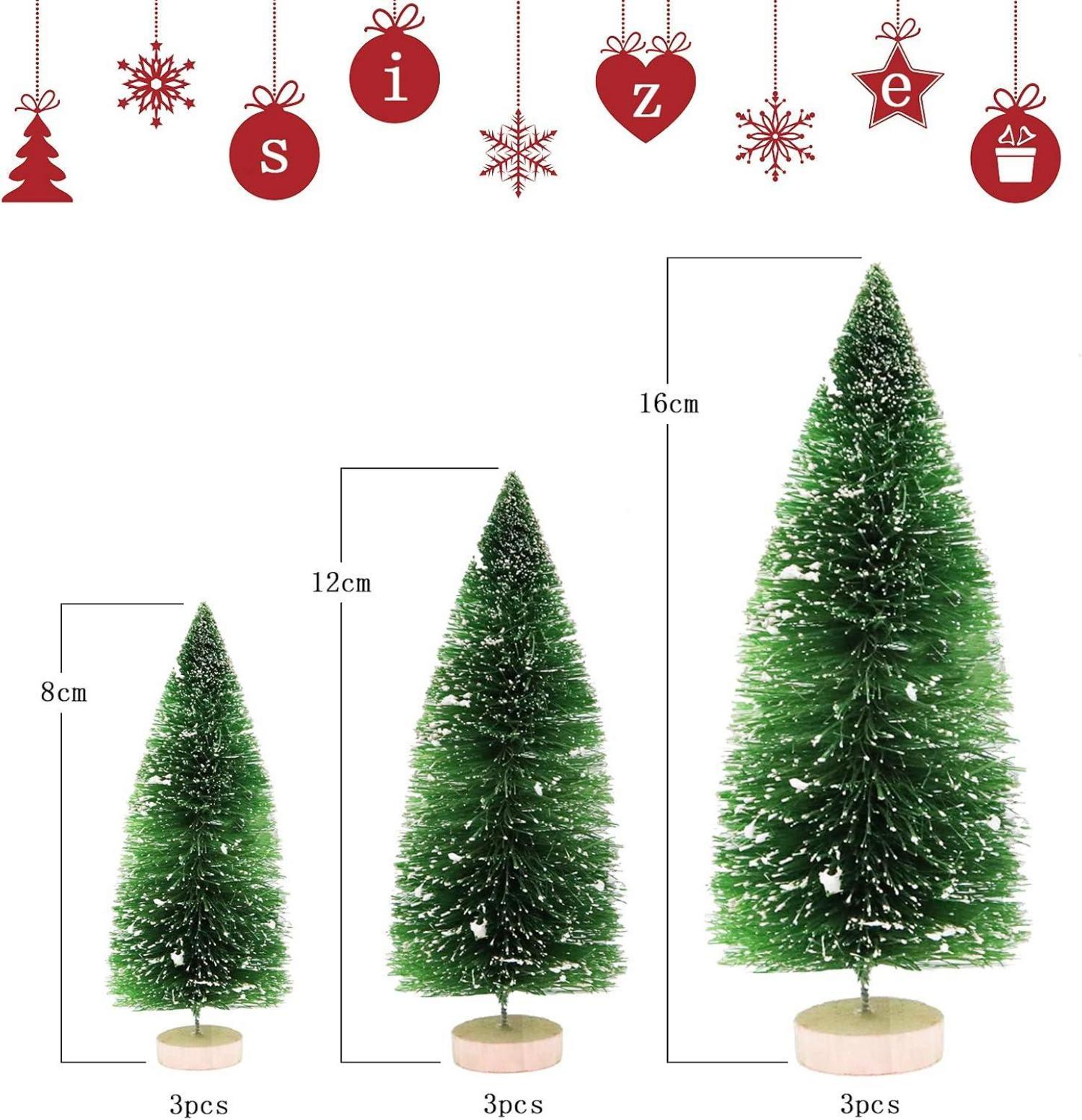 Künstlicher Mini Weihnachtsbaum 9 Stück Schnee Holzsockel 3 Größen