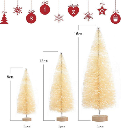 9er Set Miniatur Weihnachtsbaum künstlich mit Schnee und Holzsockel