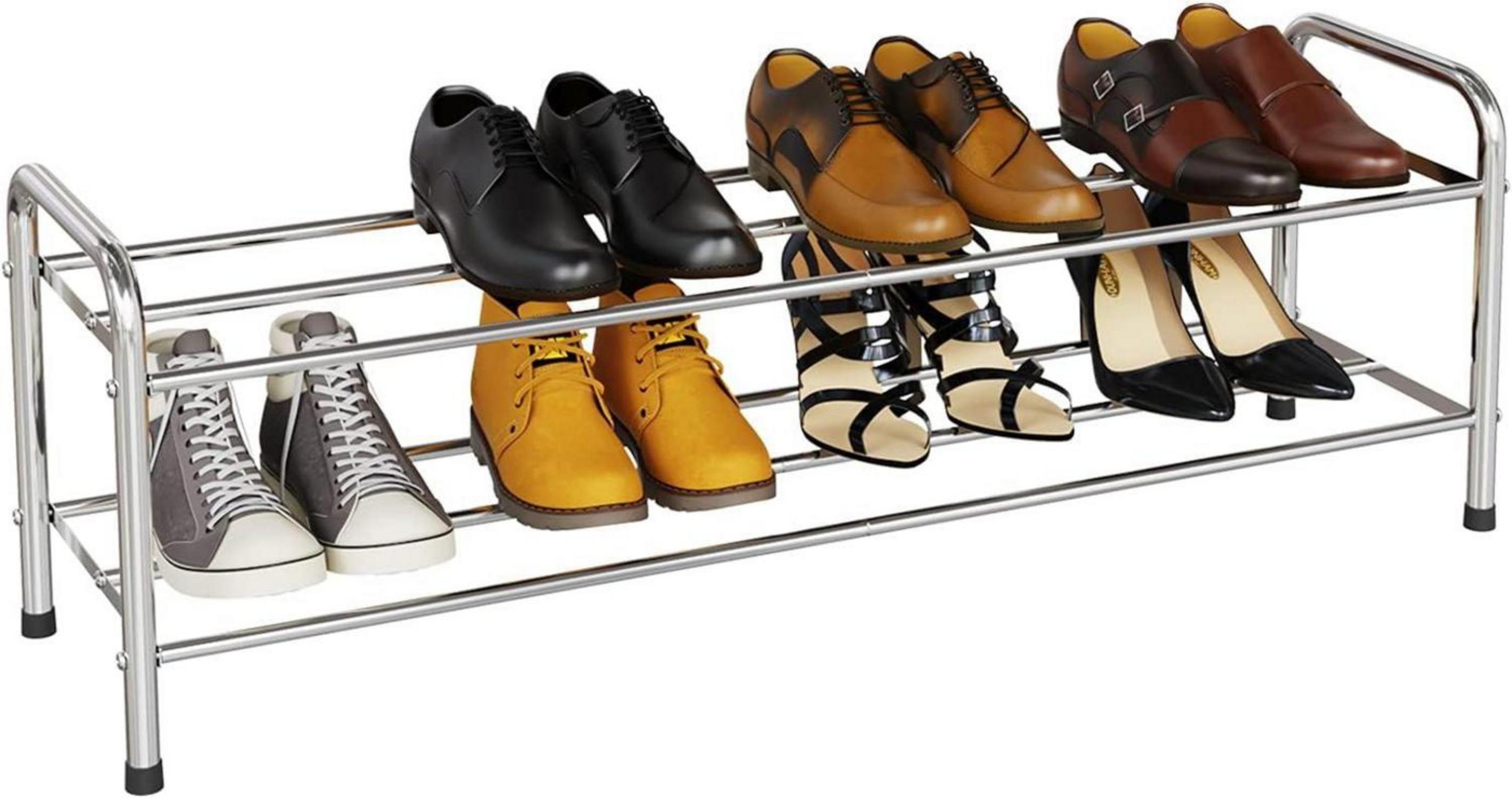 Schuhregal 2 Ebenen Edelstahl Organizer 9-12 Paar Schuhe Silber