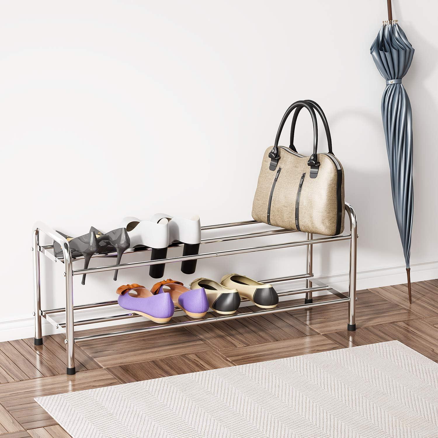 Schuhregal 2 Ebenen Edelstahl 80 x 26.2 x 33.5 cm Silber