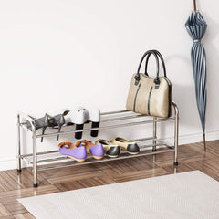 Schuhregal 2 Ebenen Edelstahl 80 x 26.2 x 33.5 cm Silber