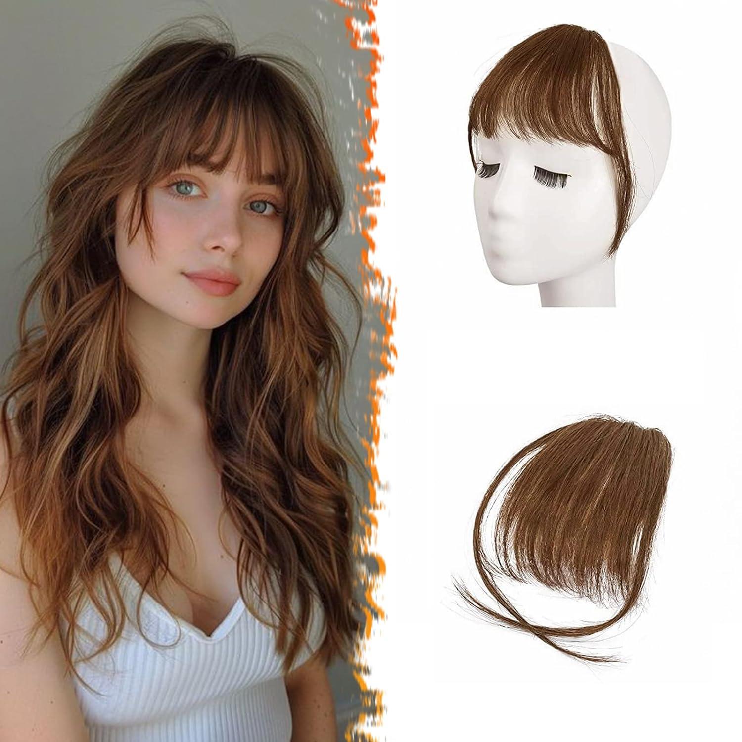 Echthaar Clip in Pony Mittelbraun Wispy Fringe Haarteil