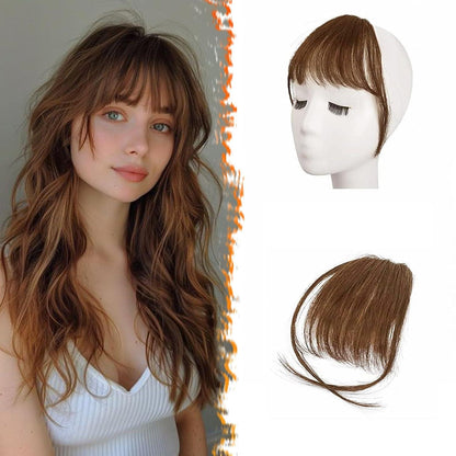 Echthaar Clip in Pony Mittelbraun Wispy Fringe Haarteil