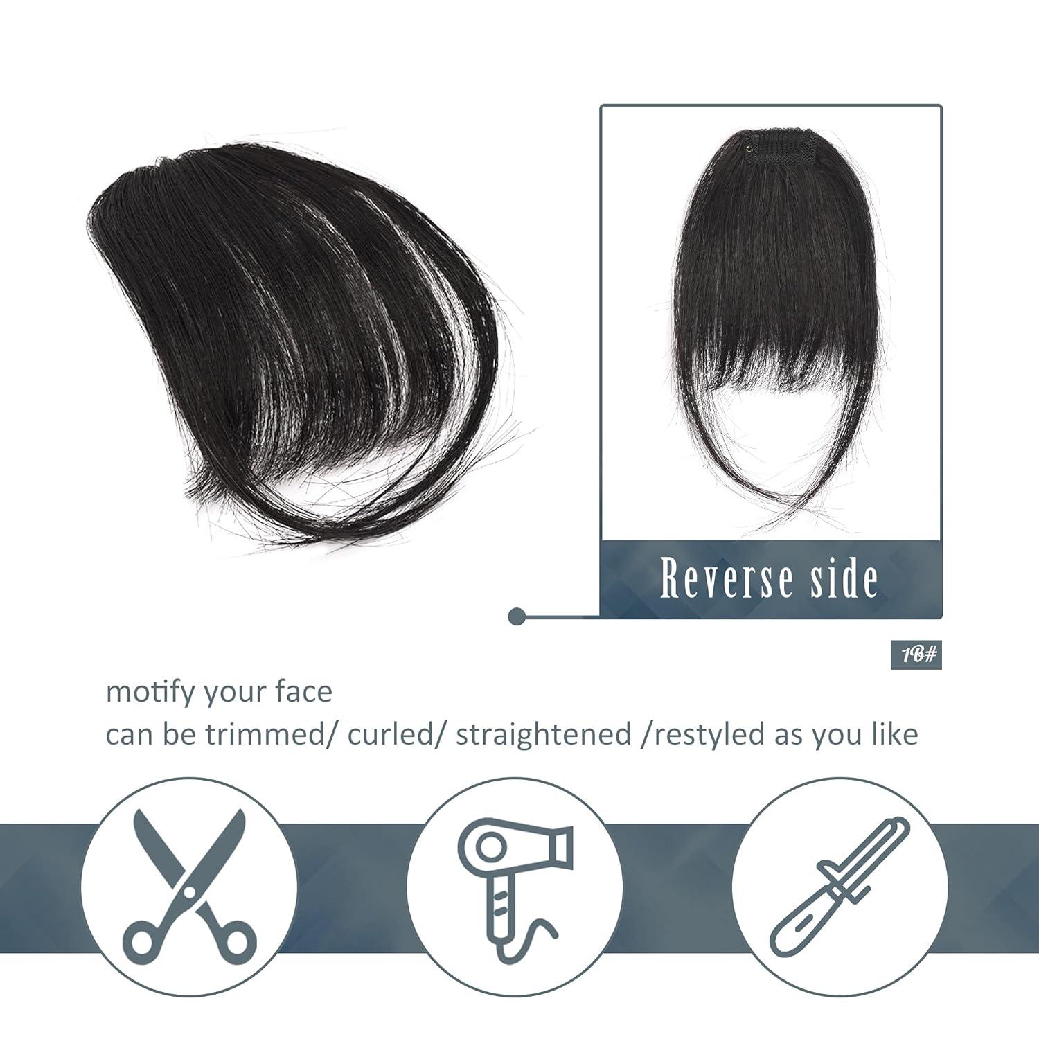 Echtes Haar Clip in Pony Schwarz - Natürliches Haar Fringe - Haarverlängerung & Haarteil