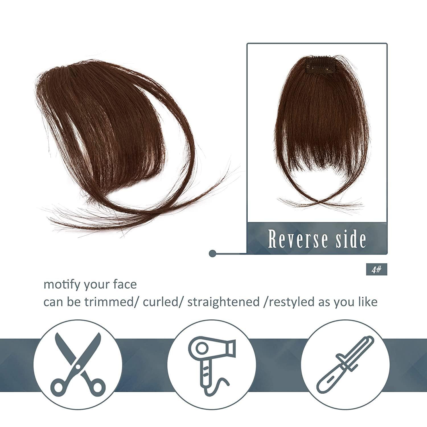 BARSDAR Echtes Menschliches Haar Clip in Bangs Dunkel Auburn Braun