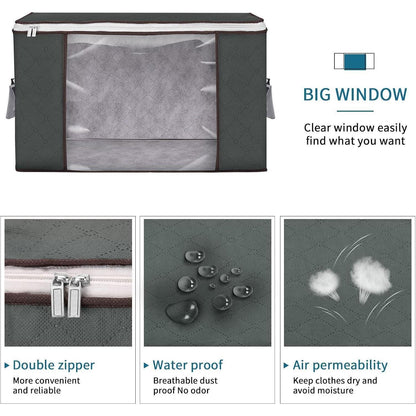 90L Underbed Storage Bags Set of 4 Boxes with Lid Grey