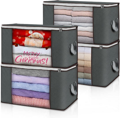 90L Storage Bags 4 Pack - Foldable Underbed Box for Clothes, Bedding