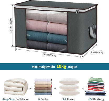 90L Underbed Storage Bags Set of 4 Boxes with Lid Grey