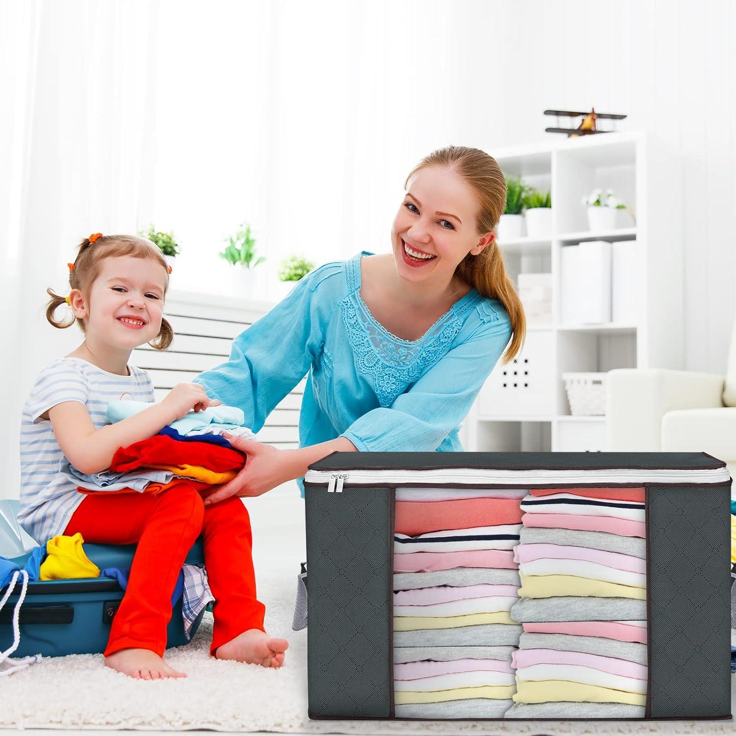 4er Pack 90L Kleideraufbewahrung Unterbettbox mit Deckel - Grau