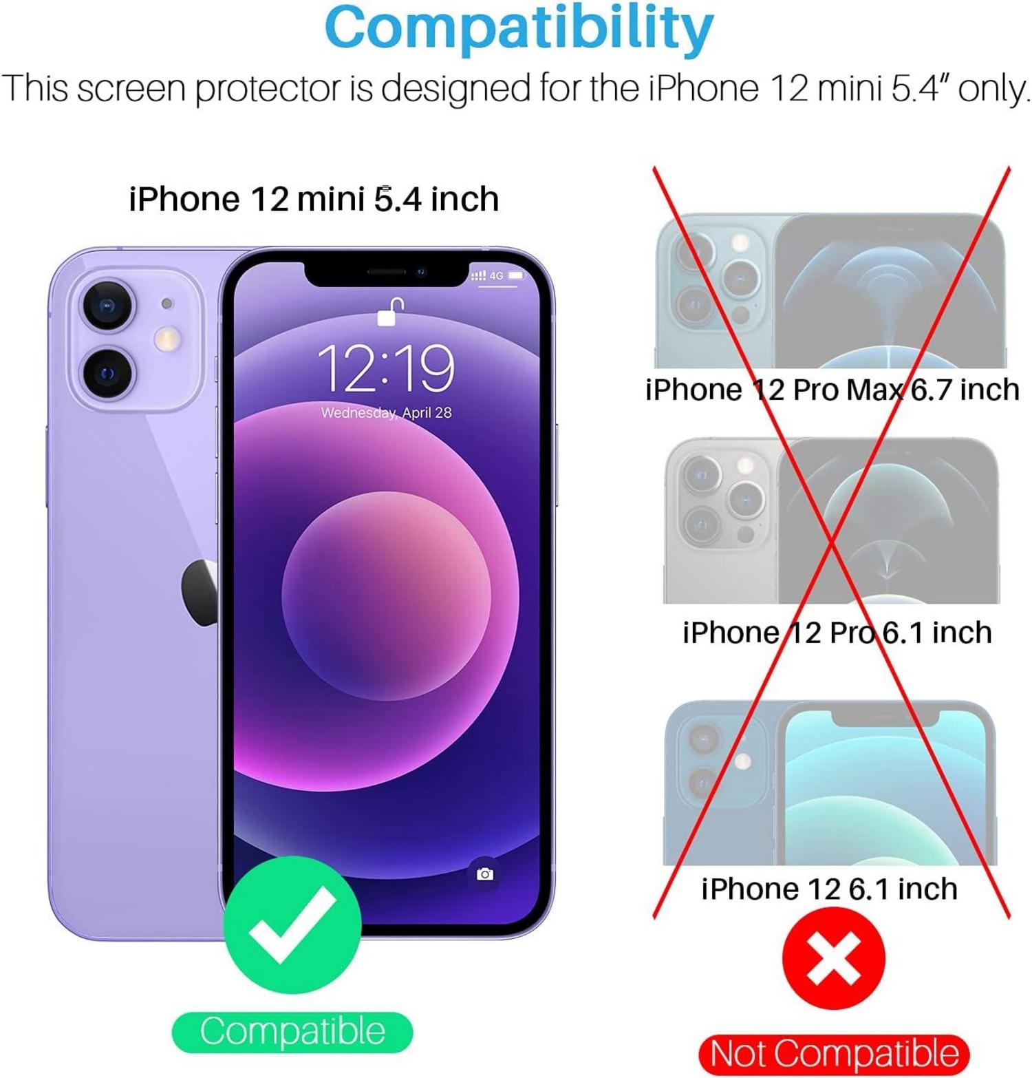 3x LK Hartglas Displayschutz iPhone 12 Mini 5,4 Zoll Purple