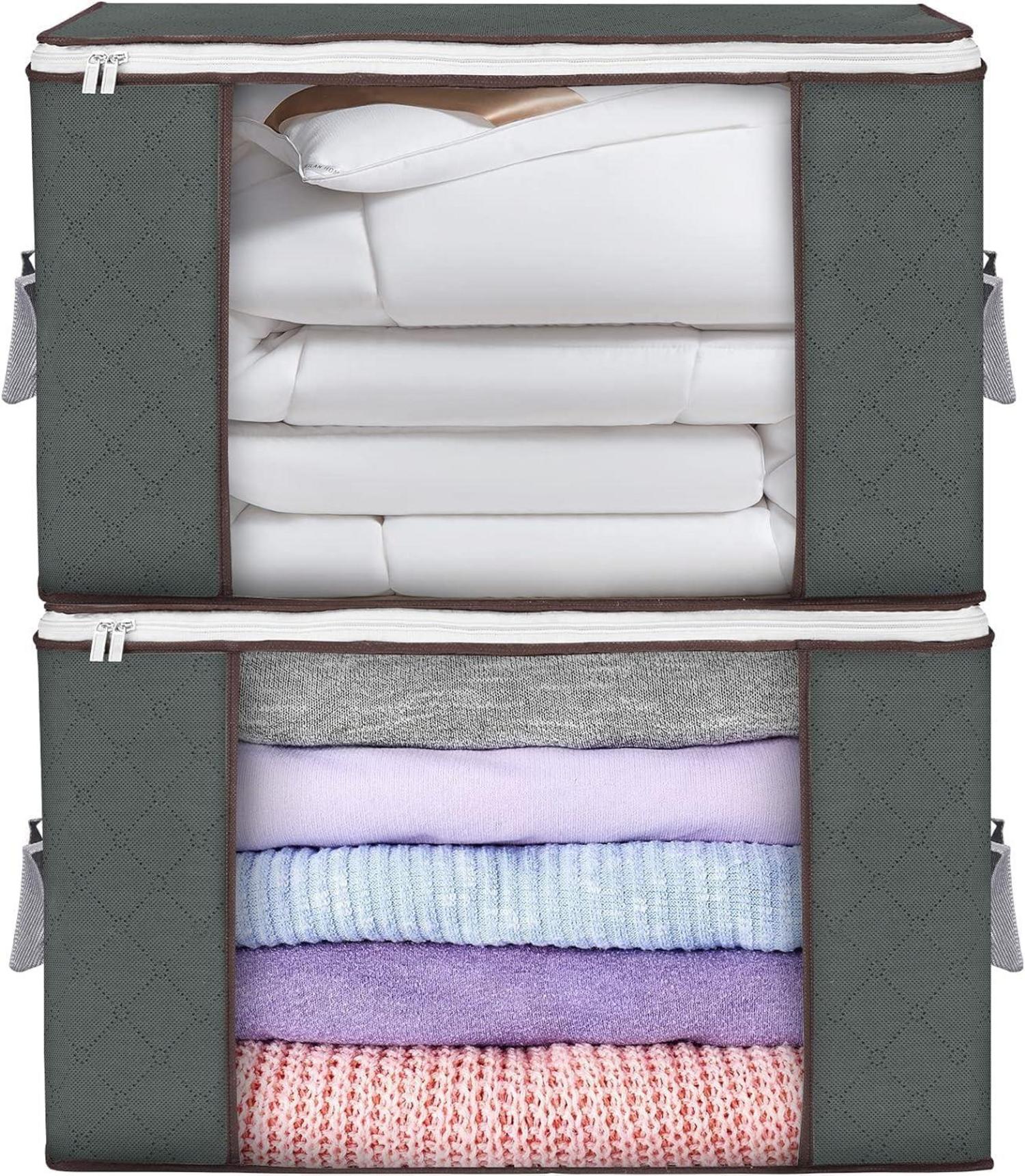 90L Storage Bags Pack of 2 with Lid, Foldable Underbed Box for Clothes