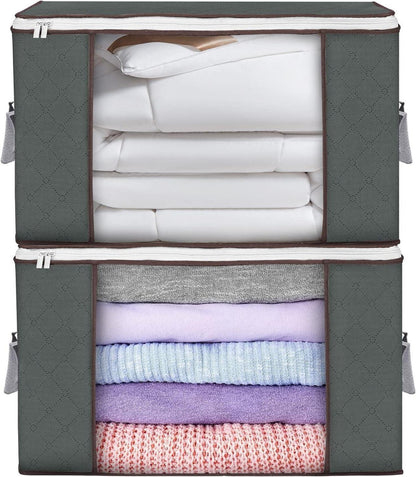 90L Storage Bags Pack of 2 with Lid, Foldable Underbed Box for Clothes