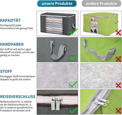 2er Pack Große 90L Aufbewahrungsboxen faltbar mit Deckel, staubdicht - Grau