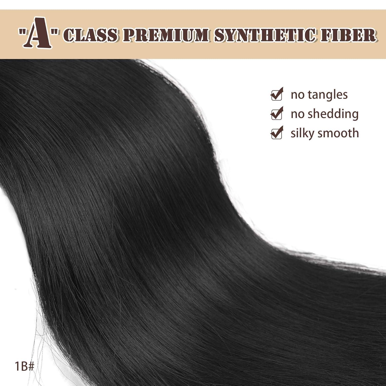 Pferdeschwanz Extensions Schwarz 35 cm - Hochwertige Haarverlängerung