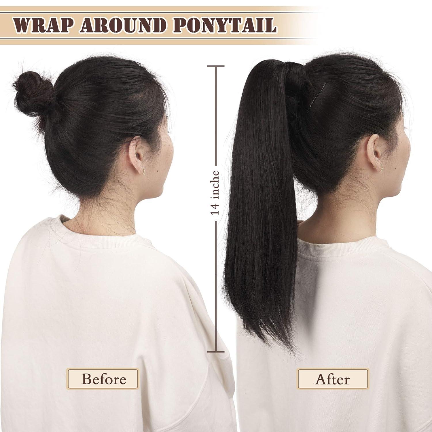 Schwarze Pferdeschwanz Extensions 35cm Haarverlängerung Zopf für