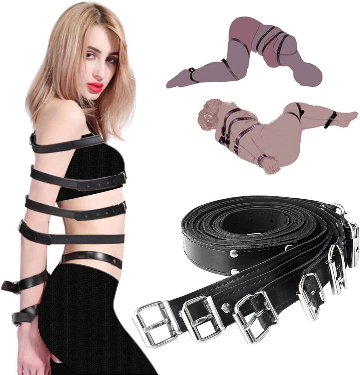 SM Bondage Set mit 7 verstellbaren Lederfesseln für Paare