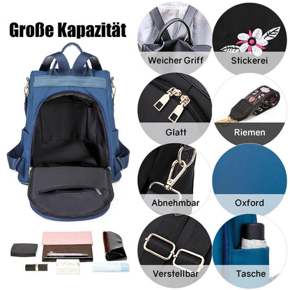Wasserdichter Damen Rucksack Anti-Diebstahl Schulrucksack Blume Blau
