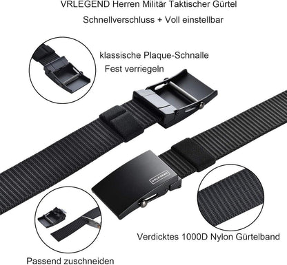 Nylongürtel, Taktischer Stoffgürtel, Atmungsaktiv, Verstellbar 120cm