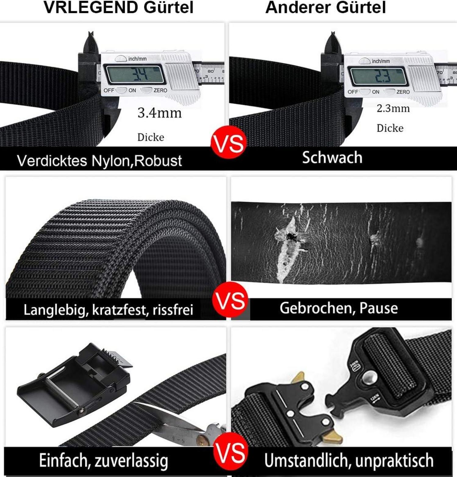 Herren Gürtel Nylon Stoffgürtel 120cm Schwarz Verstellbar Atmungsaktiv