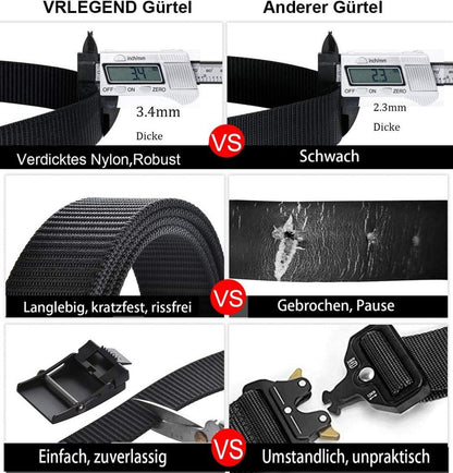 Herren Gürtel Nylon Stoffgürtel 120cm Schwarz Verstellbar Atmungsaktiv