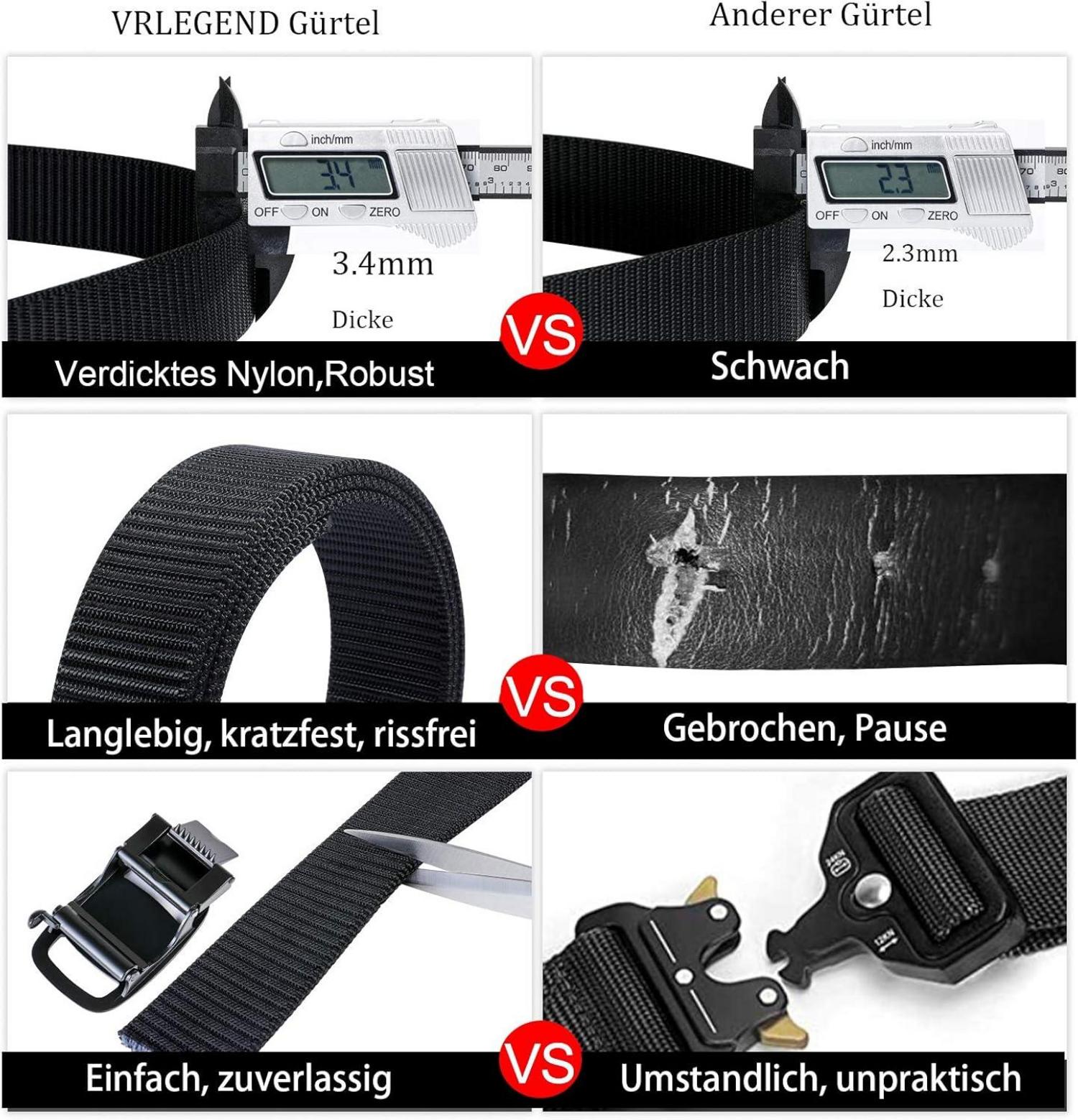 Herren Gürtel Militär Taktische Nylon Automatik Webgürtel 110-180cm Schwarz