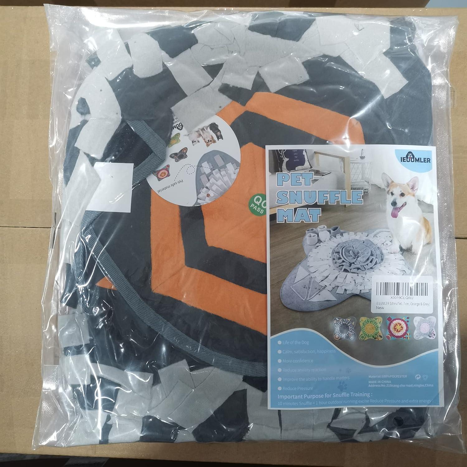 IEUUMLER Schnüffelteppich Hund Riechen Trainieren Futtermatte IE081 71x71cm Orange Grey