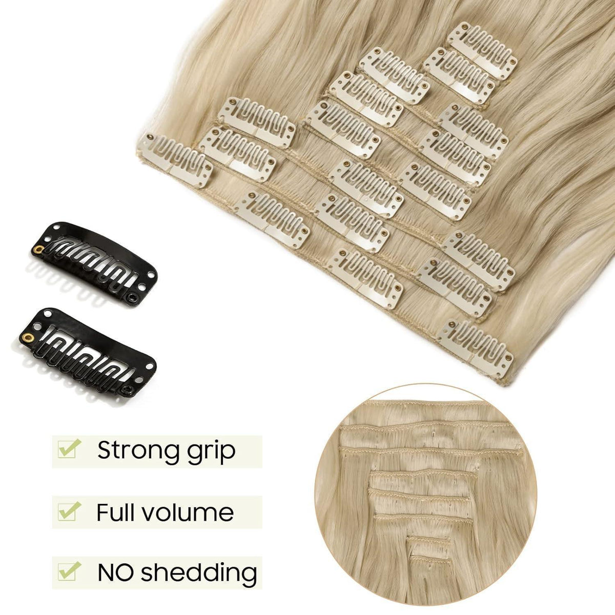 Welliges Haarverlängerung Set – 8-teilig, Blond, 43cm
