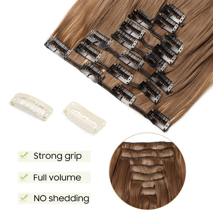 Welliges Haarverlängerung Set – Hellbraun, 43cm, 8-teilig