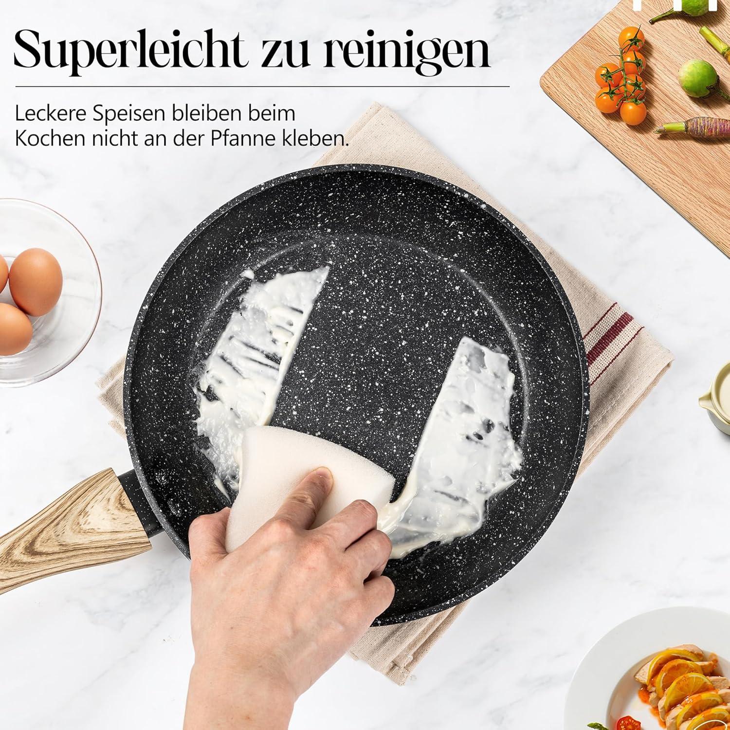 Induktionspfanne mit Deckel 30cm antihaftbeschichtet Steinpfanne