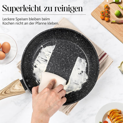 Induktionspfanne mit Deckel 30cm antihaftbeschichtet Steinpfanne