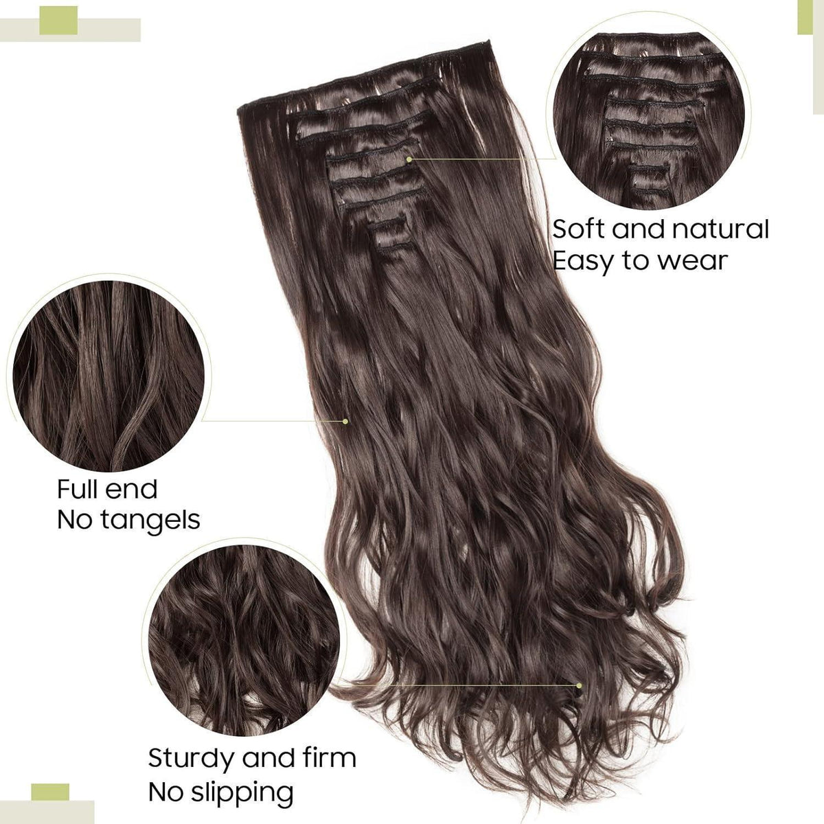 Dunkelbraune gewellte Haarverlängerung – 8-teiliges Set