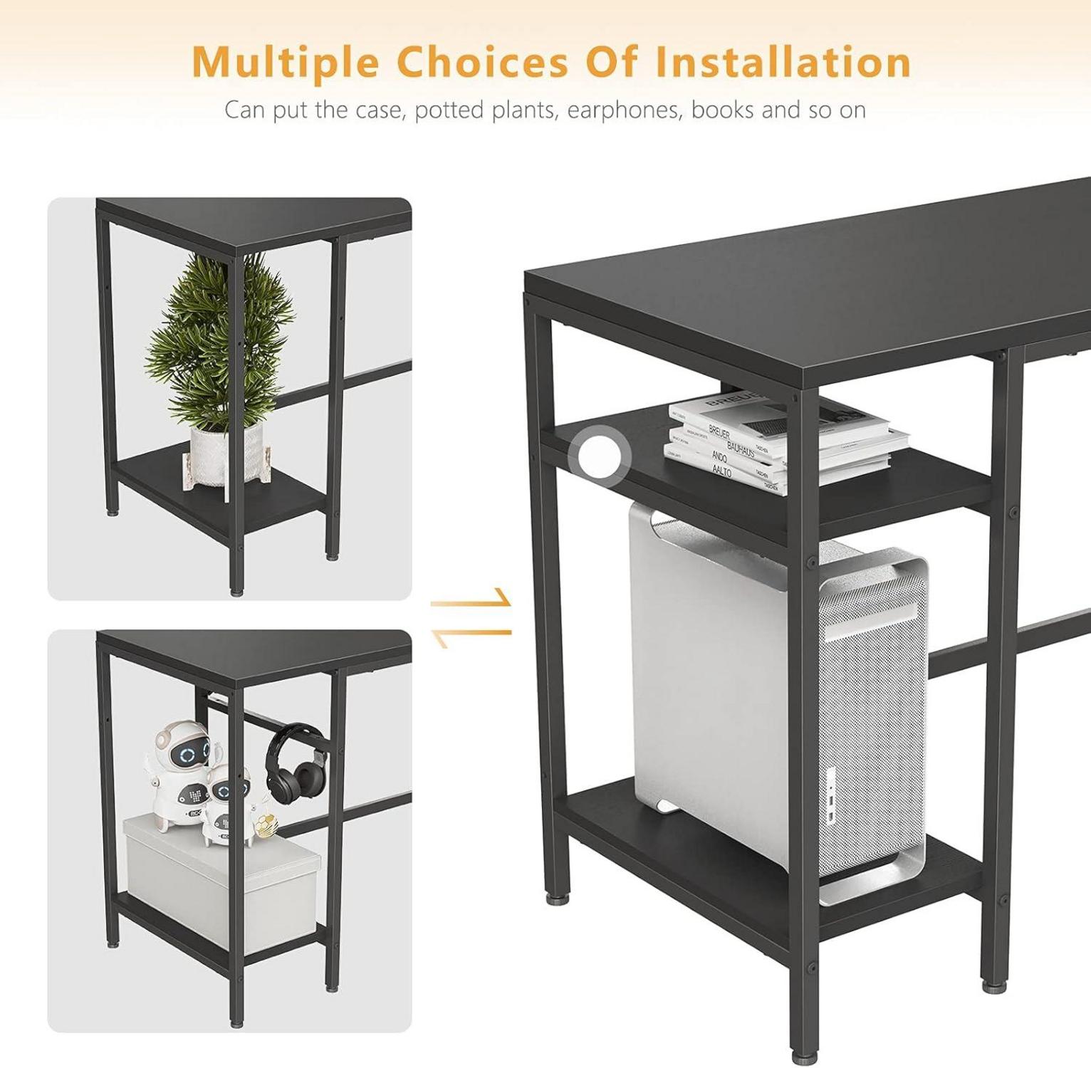 L-förmiger Schreibtisch mit Regalen 150x120cm Schwarz - Home-Office Gaming-Tisch