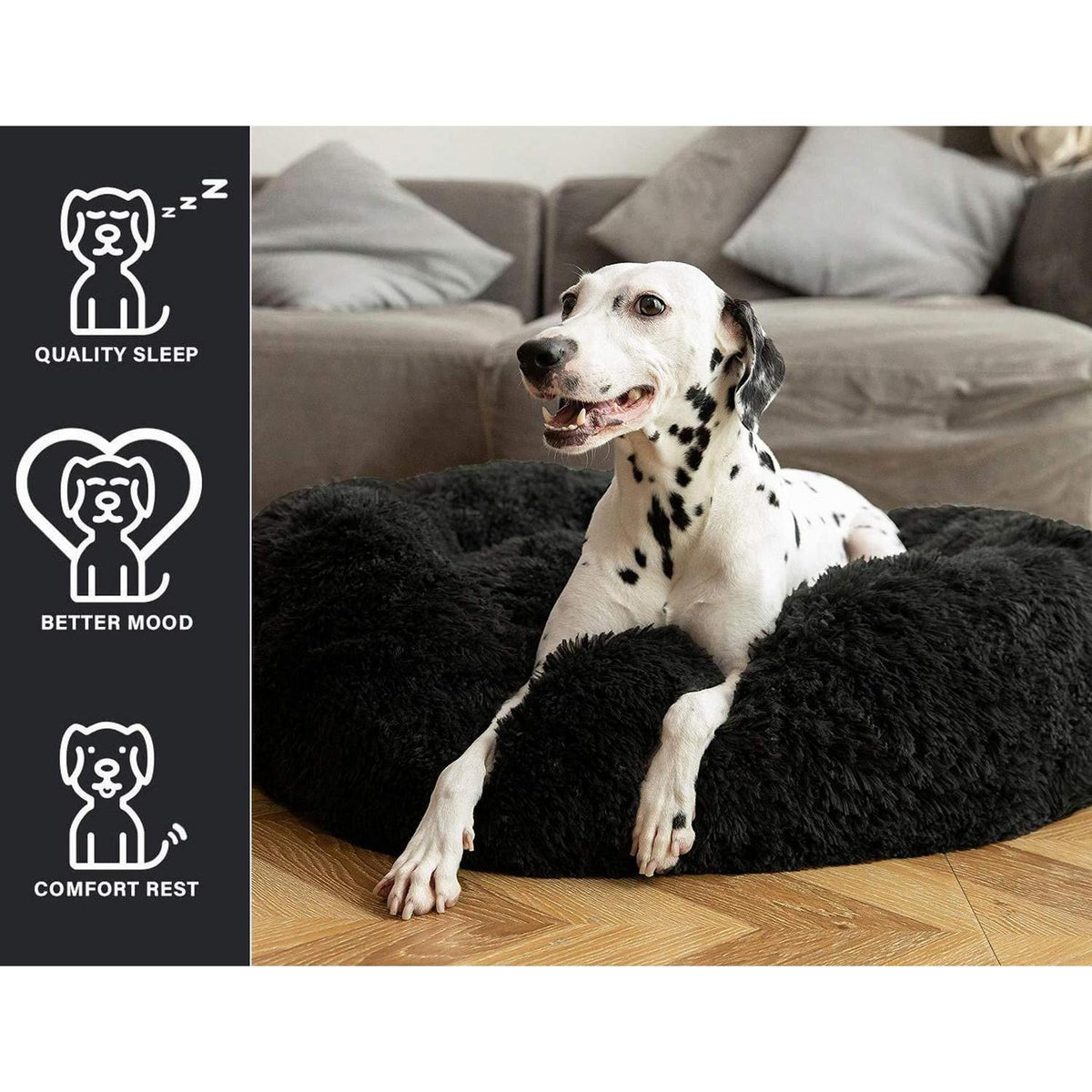 Orthopädisches Hundebett Donut Plüsch Schwarz 120cm