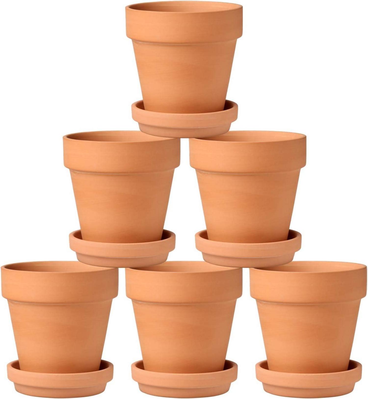 6er Set Terrakotta Pflanztöpfe mit Unterteller 10x10 cm Sukkulenten