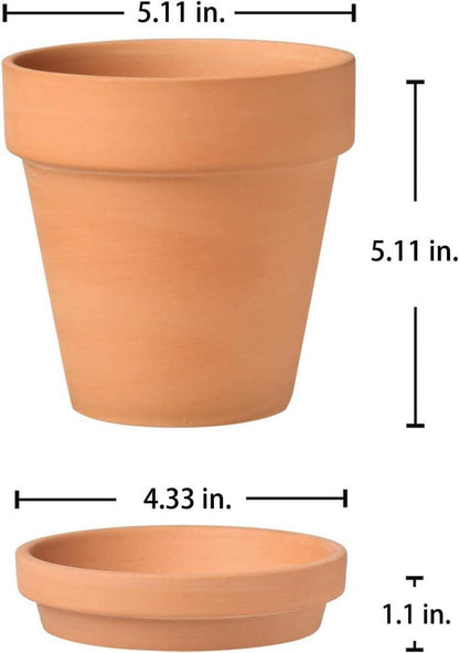 6er Set Terrakotta Töpfe mit Untersetzer 13x13 cm