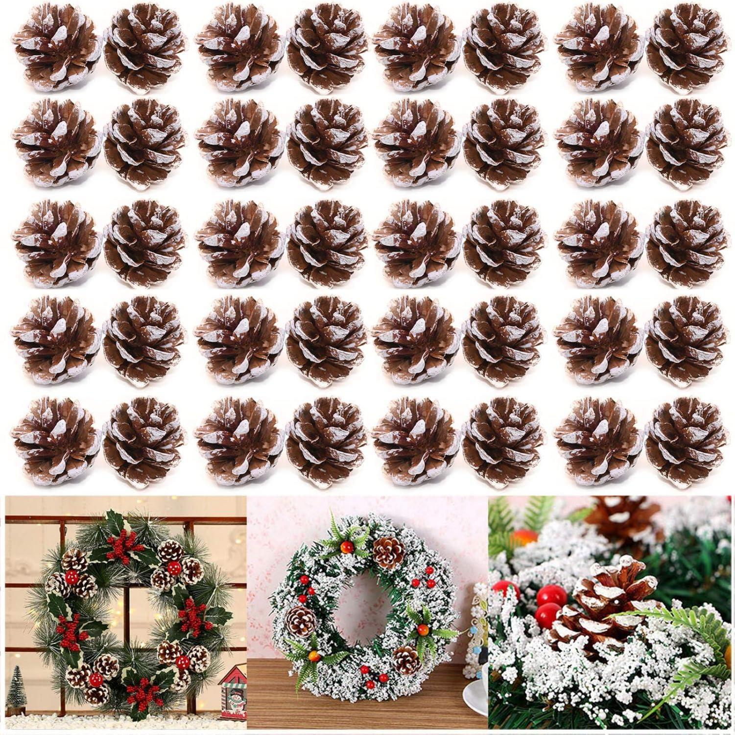 48er Set Natürliche Weihnachts Tannenzapfen Deko - Goldene Anhänger für Baum & Kränze