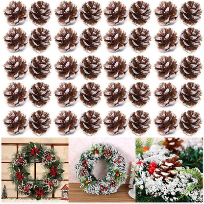 48er Set Natürliche Weihnachts Tannenzapfen Deko - Goldene Anhänger für Baum & Kränze