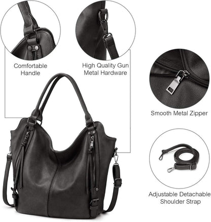 Damen Handtasche Groß Shopper Leder Umhängetasche 2pcs Grau