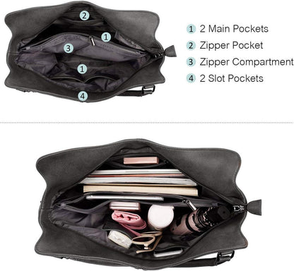 Realer Damen Handtasche Set Groß Dunkelgrau 2-teilig