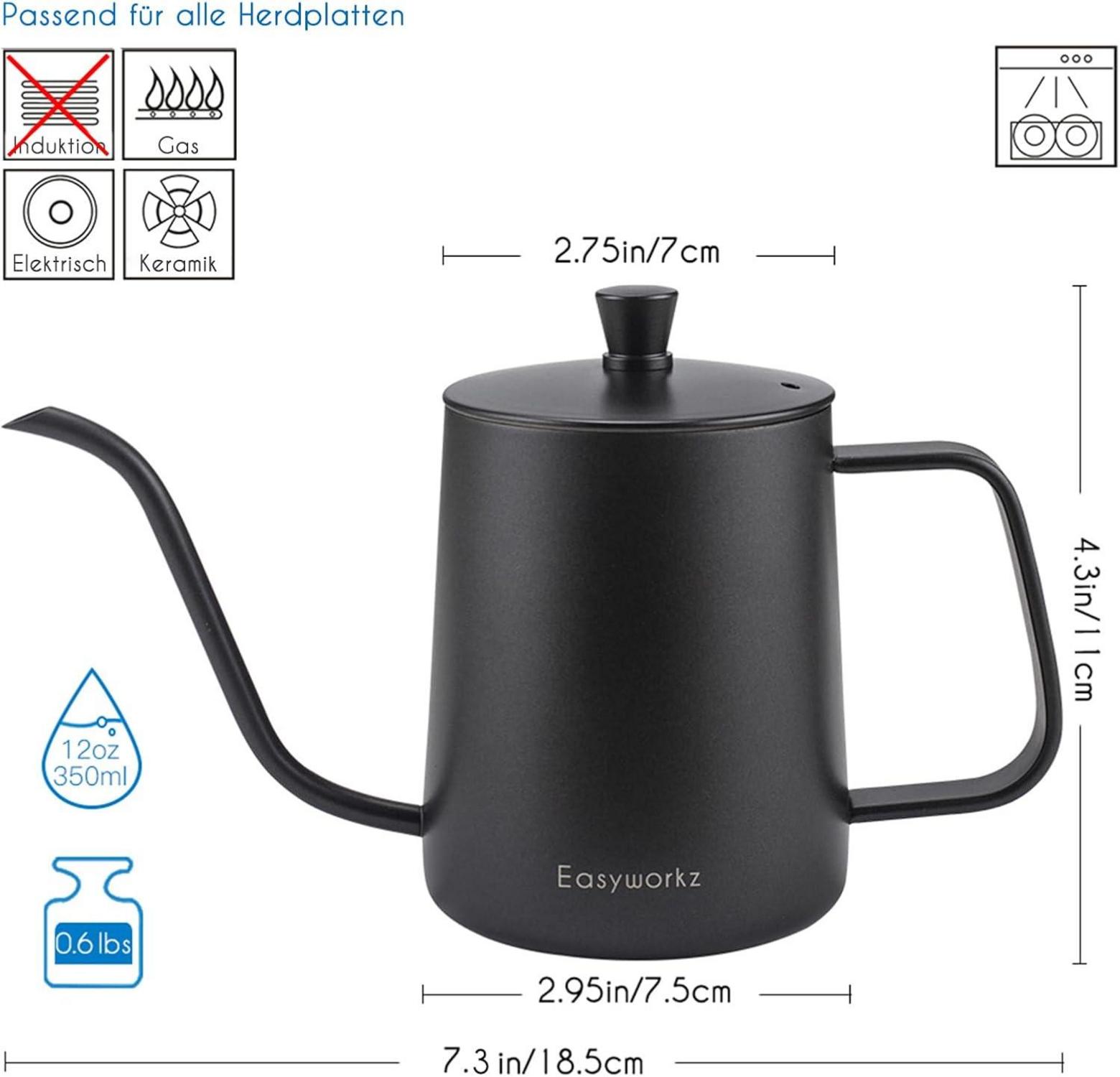 Pour Over Kaffeekanne Edelstahl 350ml Schwanenhals-Auslauf