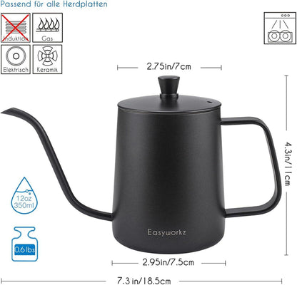 Pour Over Kaffeekanne Edelstahl 350ml Schwanenhals-Auslauf