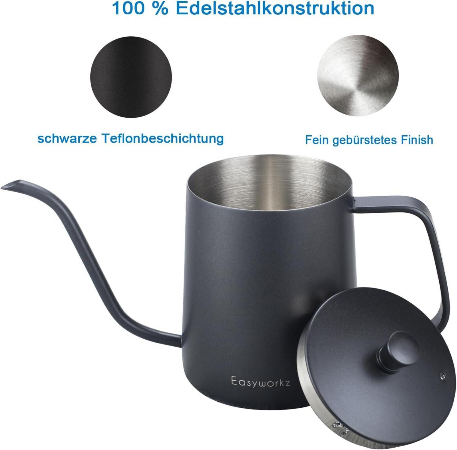 Pour Over Kaffeekanne 350ml Edelstahl Swanehals Schwarz