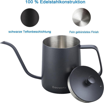 Pour Over Kaffeekanne 350ml Edelstahl Swanehals Schwarz