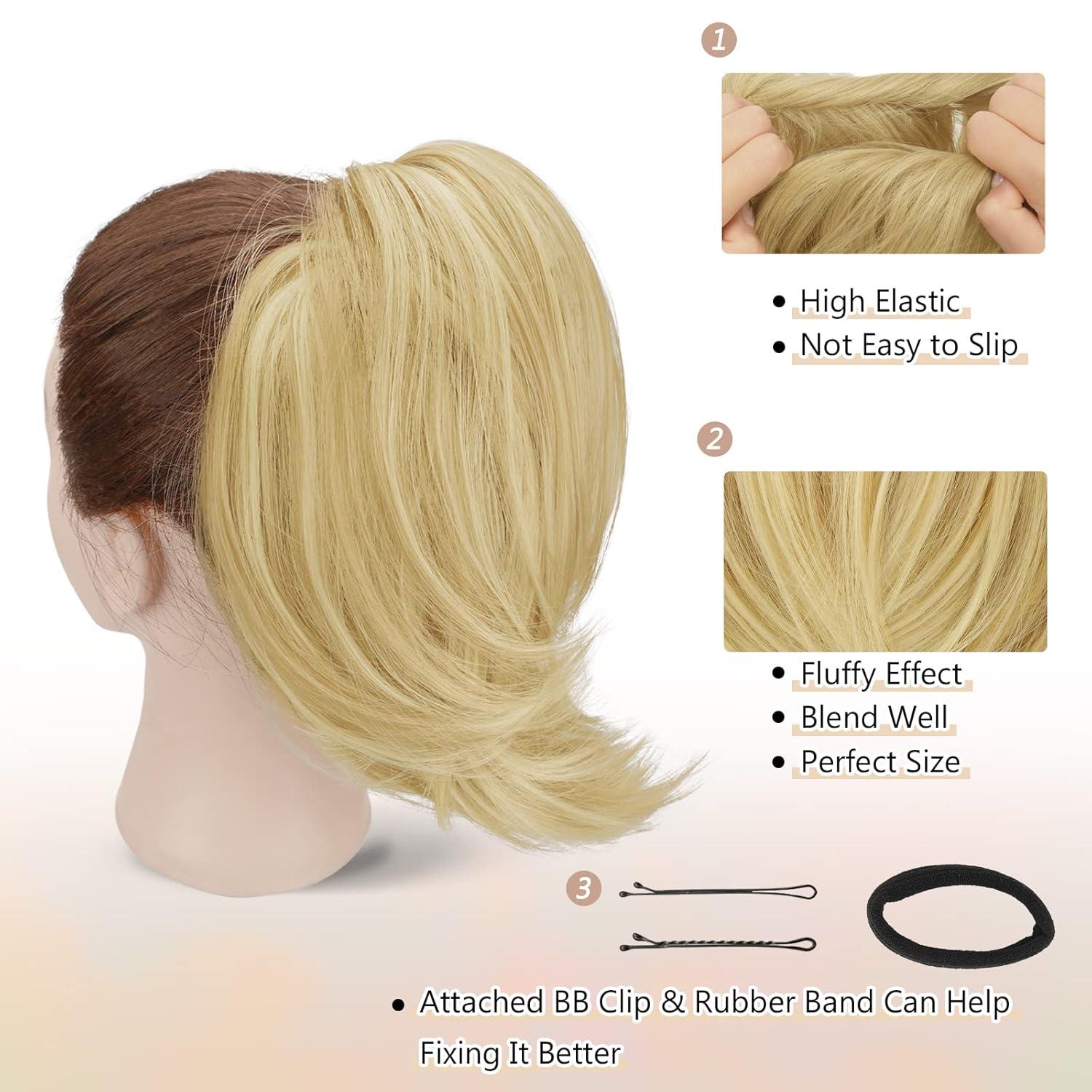 Synthetische Haarverlängerung Dutt-Pferdeschwanz 20cm Hellblond-Mix