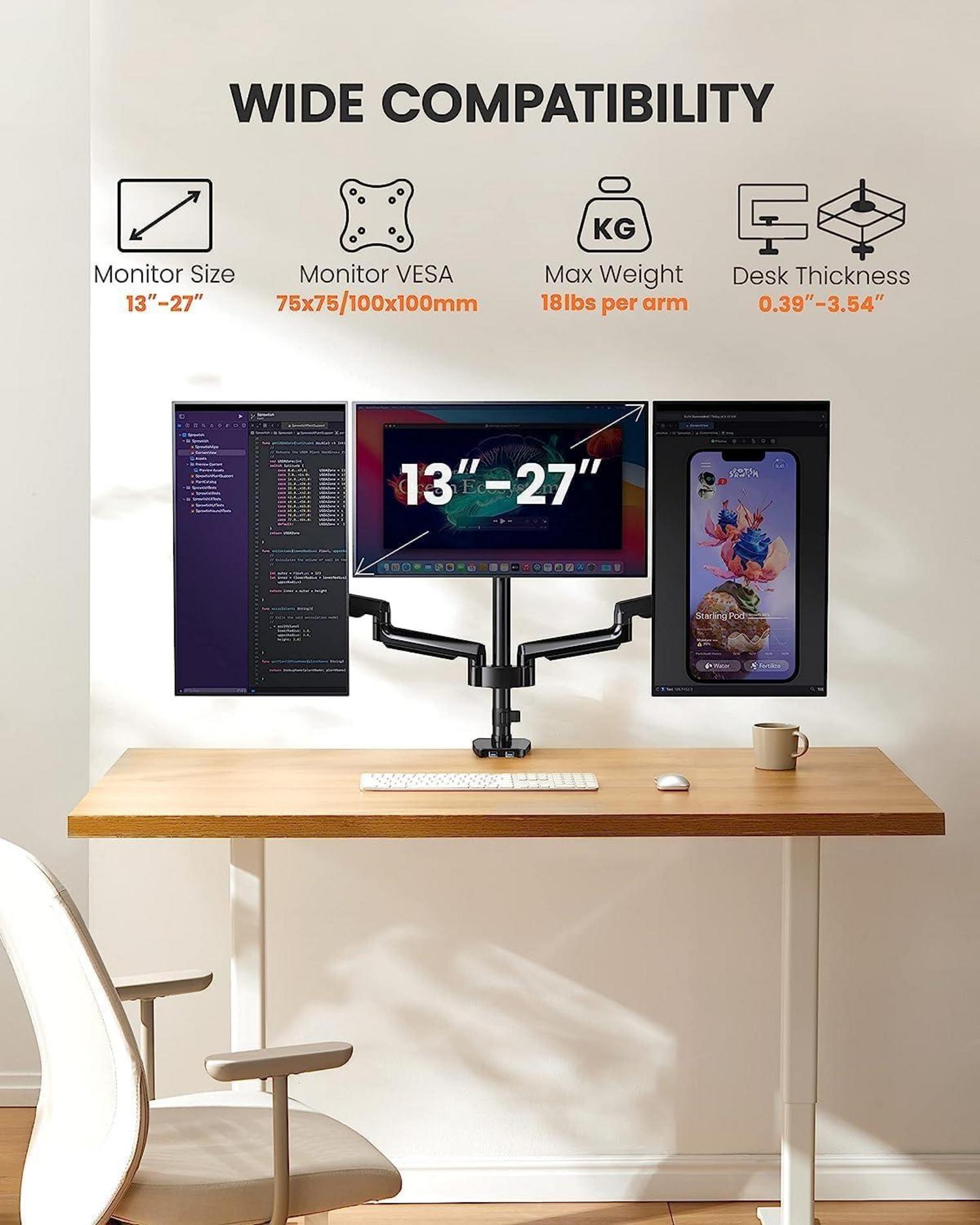 ErGear Monitor Halterung 3 Monitore mit USB 3.0 für 13-27