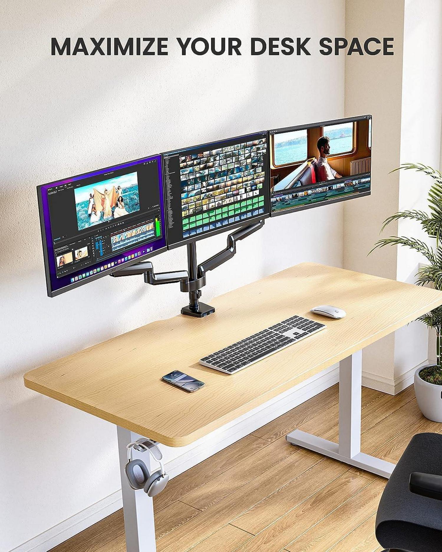 Monitor Halterung 3 Monitore 13-27 Zoll USB VESA 75/100 Platzsparend Schwarz