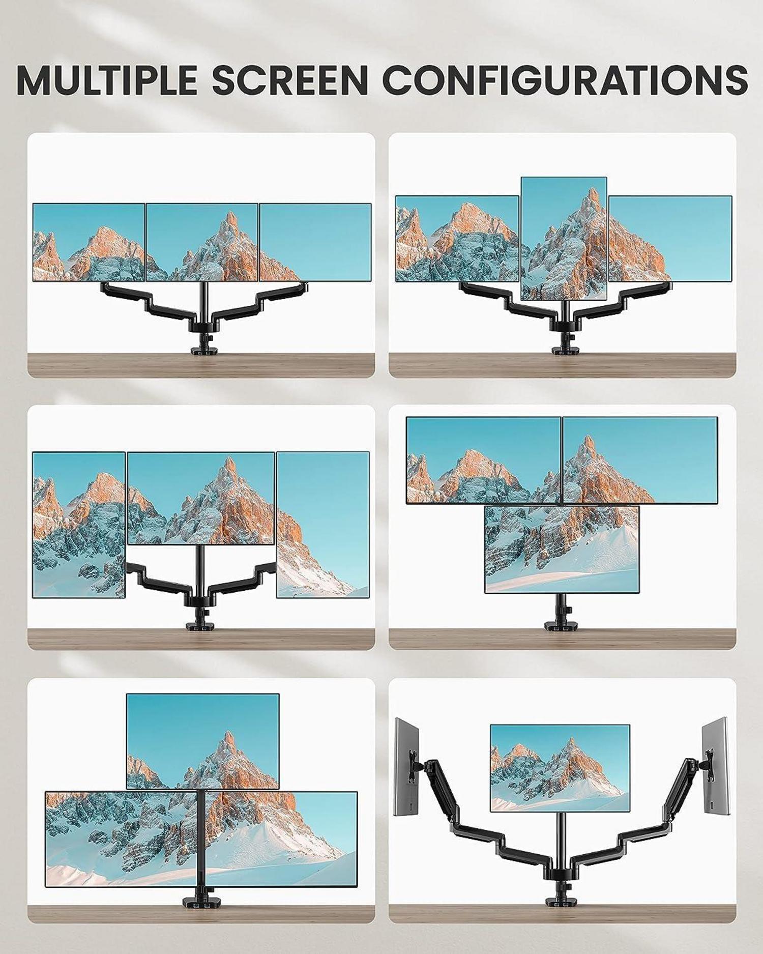 Monitor Halterung 3 Monitore 13-27 Zoll USB VESA 75/100 Platzsparend Schwarz