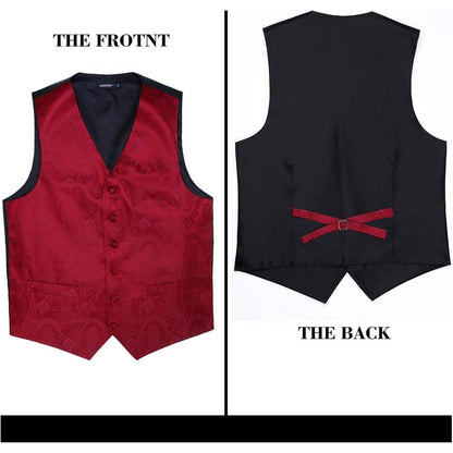 Herren Floral Seidenweste Set Burgund XS Hochzeit Jacquard