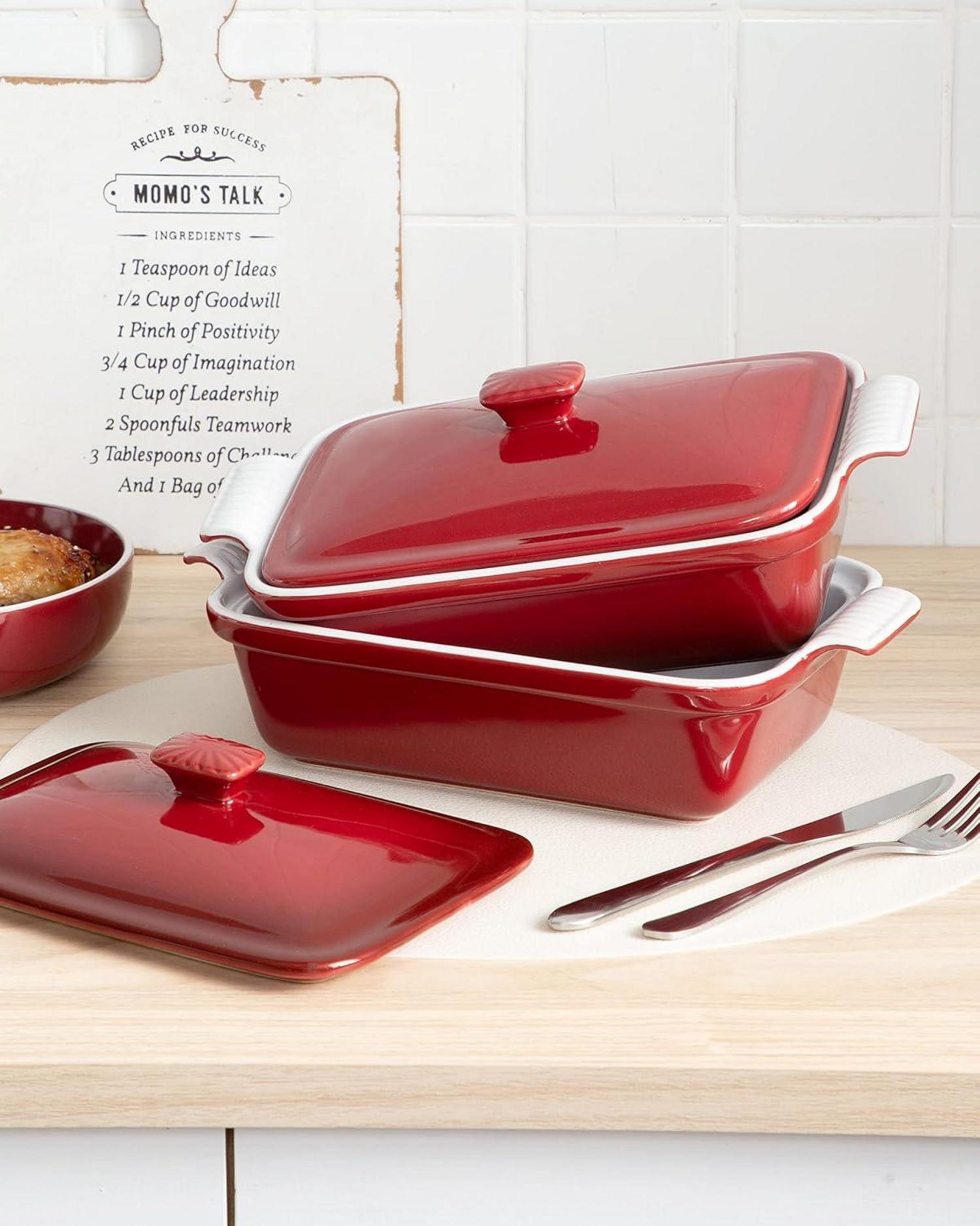 Pastetenform Steingut Backform mit Deckel BLOSSOM Serie kirschrot 1850ml