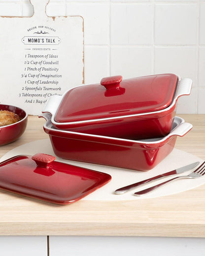 Pastetenform Steingut Backform mit Deckel BLOSSOM Serie kirschrot 1850ml